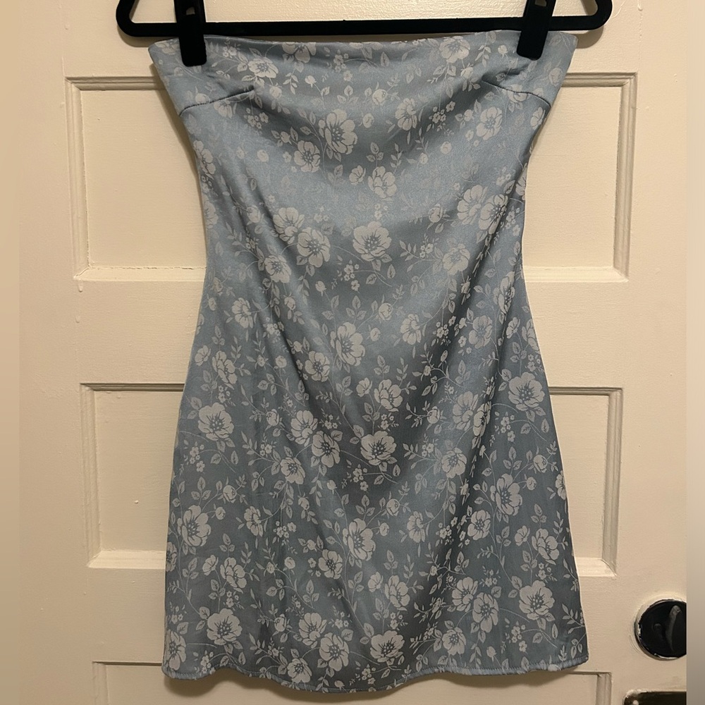 Princess Polly light blue Ramie strapless mini dress